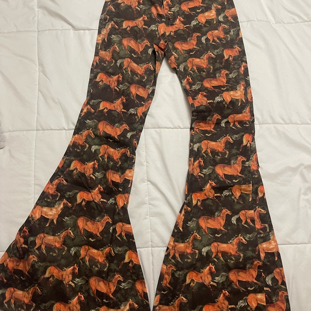 L & B horse print western flare jeans size 4